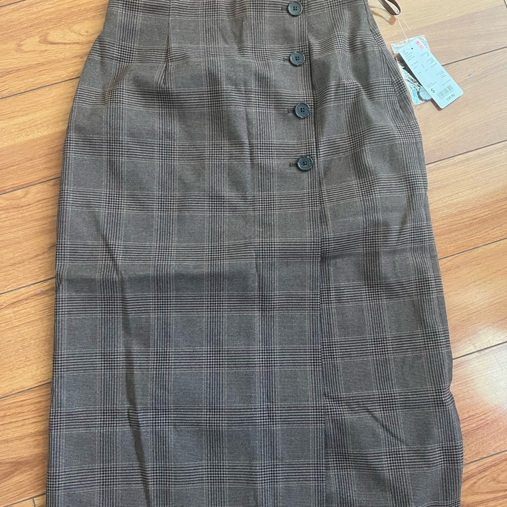 Uniqlo Dark Brown Plaid Pencil Skirt
